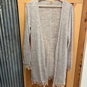 Free People Oatmeal Lace Trim Cardigan Size M